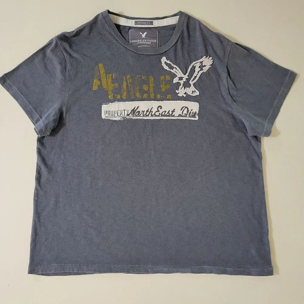 American Eagle Outfitters Men's Gray Appliquéd Crewneck Short Sleeve Tee